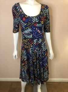 LulaRoe Geo Print Blue Multi Color Dress Size Large 3/4 Sleeves Womens - Picture 1 of 4