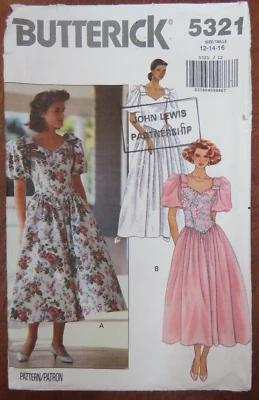 Butterick 5321 Sewing Pattern ladies Semi Fit Shaped dropped Waist Bodice Dress - Image 1 of 4