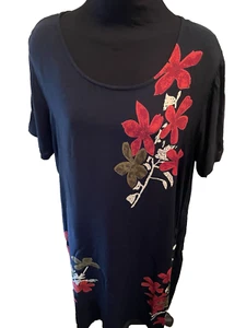 Vintage La Cera Floral Short Sleeve MuMu Midi Dress Rayon Red Black Boho Size L - Picture 1 of 5