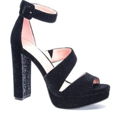 Chinese Laundry Riddle Tacones Plataforma Terciopelo Negro Brillante Excelente Talla 8.5 Foto 1 de 4