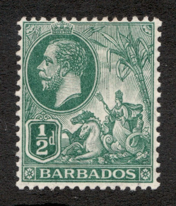 Barbados Sc# 117 1912 - medio centavo, KGV y caballitos de mar - MH Cv $4,75 Foto 1 de 1