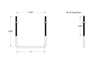 Pack of 4 Sq U Bolt 304 Stainless Steel, 3/8"-16 Thread Size, 8" W, 8-5/8" H - Picture 1 of 1