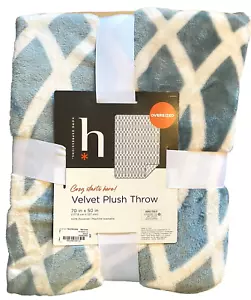 Velvet Plush Throw Blanket 70 x 50 Winter White Blue Home Expressions NEW w Tags - Picture 1 of 10