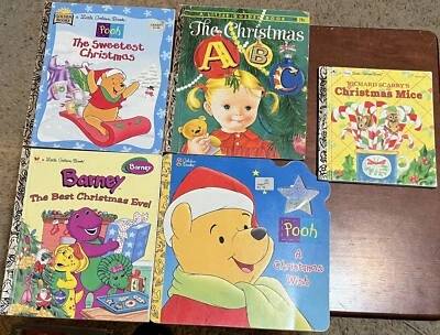 Lot of 5 Christmas LITTLE GOLDEN BOOKS Winnie The Pooh Barney Richard Scarry Foto 1 de 3