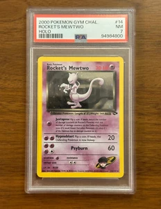 Rocket’s Mewtwo PSA 7 Holo Rare - SWIRL - Gym Challenge 2000 Pokemon 14/132 - Picture 1 of 4