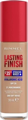 BRANDED Rimmel Lasting Finish 35Hr Foundation 200 Soft Beige, SPF20, Hyaluronic Acid
