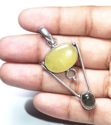 Piedra preciosa de rutilo negro de calcita amarilla hecha a mano colgante joyería tamaño 2 pulgadas Foto 1 de 4