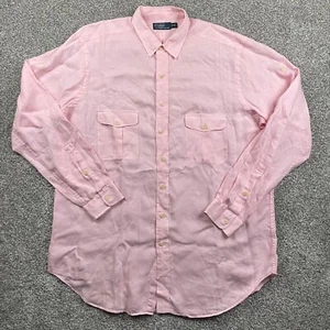 Polo Ralph Lauren Shirt Men XLT Pink Button Roll Tab Long Sleeve Linen Pockets - Picture 1 of 14