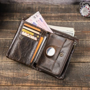 Men's Boy's RFID Oil Leather Wallet Purse AirTag Slot Photo 7 Credit Card Holder - Picture 1 of 9