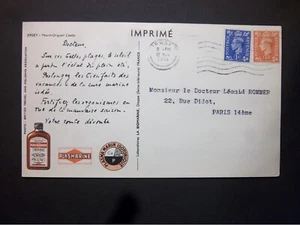 Advertising 1951 KGVI 1/d + 1d 'Plasmarine' Large Postcard JERSEY m/c to France - Picture 1 of 2