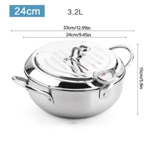 1Pc Stainless Steel Oil Pan Household Thermometer with Cover Tempura Oil Fryer S - Picture 1 of 13
