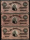 $50 1864 (3) NEAR PERFECT Sequential *DEEP RED* Confederate States of America!