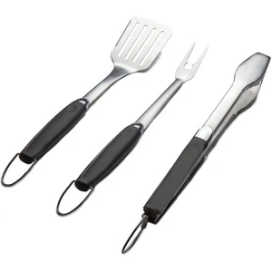 3 Piece Stainless Steel BBQ Grill Tool Set w/Tongs, Spatula & Fork - Accessor... - Picture 1 of 7