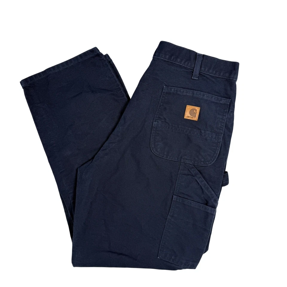 Pantalones de carpintero de trabajo Carhartt para hombre azul marino oscuro calce relajado algodón talla 36x32 Foto 1 de 4
