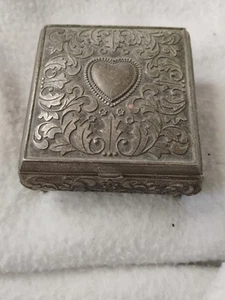 Vtg Square Silver Heart Trinket Box 2.5" - Picture 1 of 4
