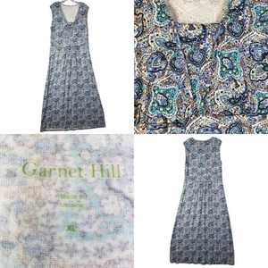 Garnet Hill Maxi Dress Women's Size XL Blue Paisley Jersey Knit Sleeveless - Picture 1 of 8