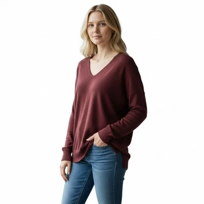 Suéter túnica manga larga mezcla lana merino Ann Taylor talla XXL borgoña cuello en V Foto 1 de 4