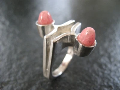 Ring Silber 835 Vintage Space Age von ca. 1965 mit Rhodochrosit Edelsteinen  - Bild 1 von 4