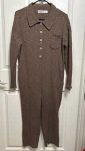 Free People Beach Brown Ribbed Knit One-piece Jumpsuit Size Medium - Picture 1 of 22