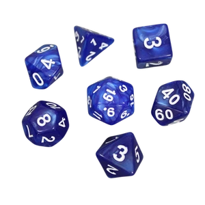 Electric Blue Marbled DND Dice Set, 7 Piece Dice Set, Roll Playing Game Dice wit - Picture 1 of 2