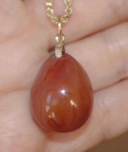 Antique Carnelian Agate Large Tumbled Tear Drop pendent 14K - Picture 1 of 12