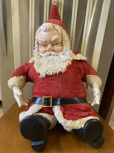 1950s Rushton Style 25” Stuffed Santa Rubber Face And Hands Red Suit And Cape - Picture 1 of 6