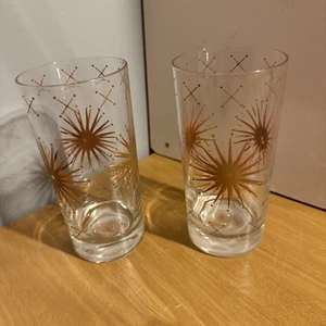 Set Of 2 Vintage Meier Metallic Gold Stars 5.5โ Glasses - Picture 1 of 4