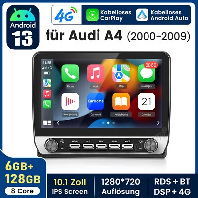 8-Kern Android Carplay Autoradio Für Audi A4 S4 RS4 00-2009 GPS Nav WIFI BT DAB+ - Bild 1 von 4