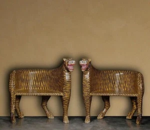 Set of Wooden Hand Curved Maharaja Indian Lion Chair Elephant Chair Horse Chair - Picture 1 of 4