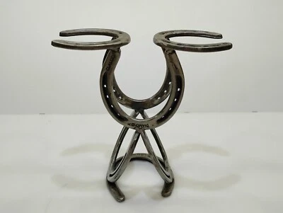 Horseshoes Wine Rack Holds 2 Bottles & 2 Glasses Diamond Forge Horseshoe classic - Image 1 of 4