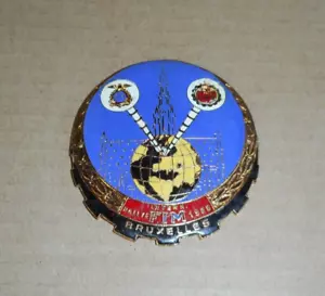 Ancien badge plaque FMB FIM Rallye Intern. Bruxelles - motocycliste moto - 1958 - Picture 1 of 3