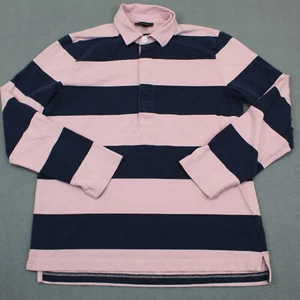 J Crew Shirt Mens Small Pink Blue Polo Striped Rugby Long Sleeve Preppy Collered - Picture 1 of 10