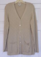 Vintage NEIMAN MARCUS 100% Silk L/S Dark Ivory Cable Knit Cardigan Sweater L