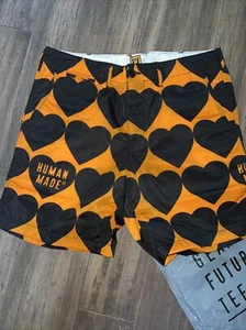 Pantalones cortos hechos por el hombre corazón naranja negro GDC HECHOS POR EL HOMBRE MUAY THAI talla grande hallazgo raro - Imagen 1 de 4