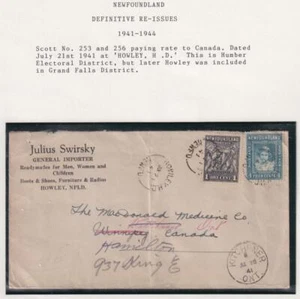 NEWFOUNDLAND # 253 Y 256 EN CUBIERTA PUBLICITARIA CANCELADA HOWLEY H.D.-KITCHENER - Imagen 1 de 1