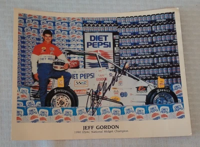 JEFF GORDON Autographed Signed PRE NASCAR Diet Pepsi USAC Promo Hero Card 1990 - Image 1 of 3