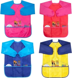 Kids Art Smocks 4 Pack Painting Apron Waterproof Artist Smock with Long Sleeve - Picture 1 of 12
