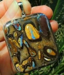 XXL Australian Boulder Opal Queensland Gemstone Pendant Sterling Silver Jewelry - Picture 1 of 8