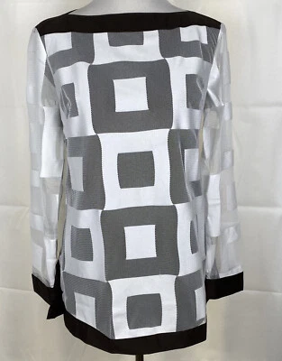 Blusa túnica Nara Camicie para mujer XL hecha en Italia marrón blanca malla Foto 1 de 4