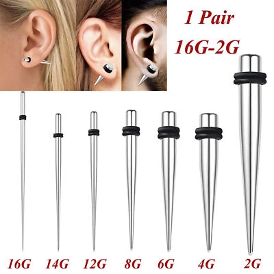 1 Pair Ear Stretchers Tapers Expanders Stainless Steel Ear Plug Gauge Piercings - Image 1 of 4