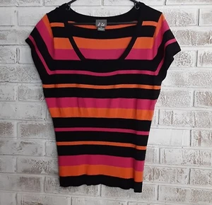 Dots Vibrant Stripe Top sz XL Ribbed Hot Pink Orange Black - Picture 1 of 7