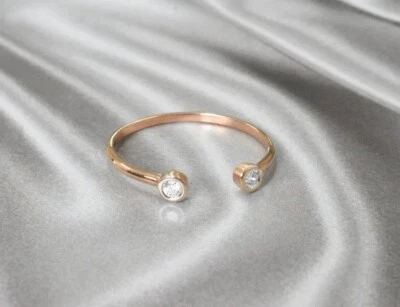 Bezel Set Two Diamond Open Ring in 14k Solid Gold / Diamond Cuff Ring  - Image 1 of 4