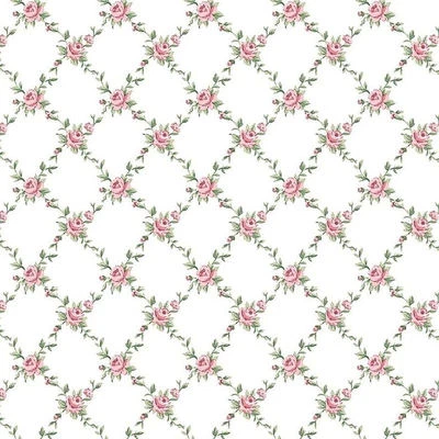 Dollhouse Miniature Shabby Chic Wallpaper Pink Roses White Floral Flowers 1:12 - Image 1 of 3