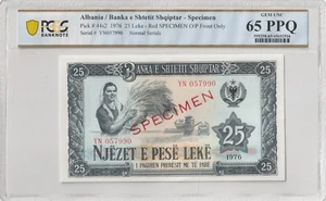 Albania 1976 25 Leke Specimen PCGS Certified Banknote UNC 65 PPQ Pick 44s2 - Picture 1 of 2