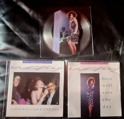 WHITNEY HOUSTON LOVE WILL SAVE 7" PICTURE DISC +  2 x 7" UK 45 VINYL  + WALLET - Image 1 of 4
