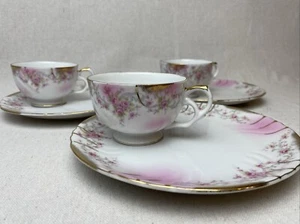 Lefton Heirloom Rose Snack Plates & Tea Cups Pink Roses Gold Accents, Set Of 3 - Picture 1 of 11