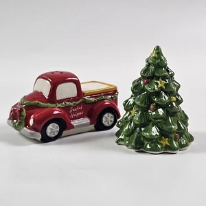 Gibson Home Retro Red Truck & Christmas Tree Holiday Salt & Pepper Shaker Set - Picture 1 of 9