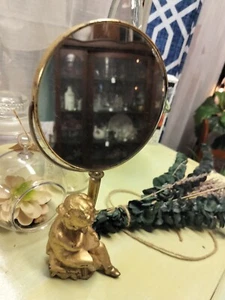 VINTAGE SCHMINKTISCH CHERUB ENGEL DOPPELSEITIGER STANDSPIEGEL Hollywood Regency 11,5" - Bild 1 von 23