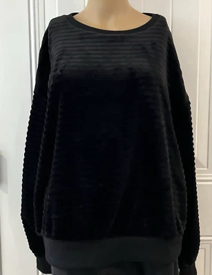 Simply Vera Wang 女式 L 码黑色人造毛皮上衣条纹罗纹底部衬衫 — 第 1/4 张图片