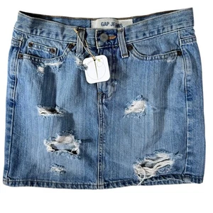 GAP Medium Wash Distressed High Rise Short Denim Jean Skirt Women's Size 6 - Picture 1 of 24